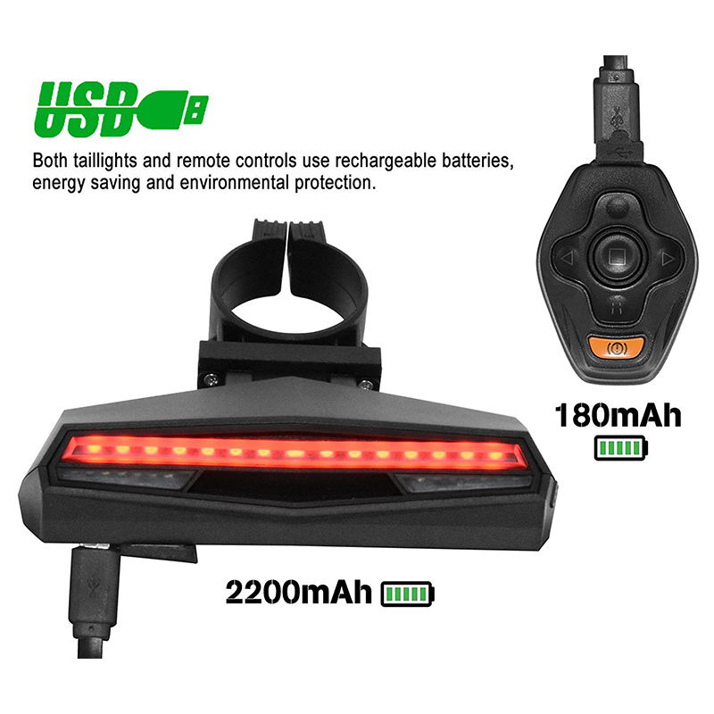 Greenpedel High Quality 85 LUX Smart Rear LED Taillight with Remote Controller And Rechargeabble Battery